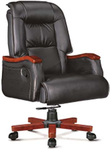High Back Black Leather Executive Office Chair with Wood Base