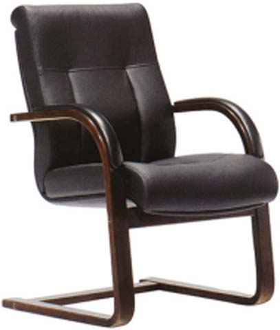 Dark Brown Faux Leather Cantilever Office Guest Chair with Bentwood Arms