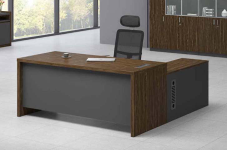 Walnut and Grey L-Shaped Executive Office Desk