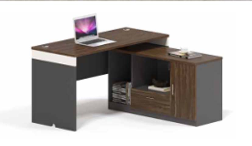 Two-Tone L-Shaped Executive Office Desk with Integrated Storage