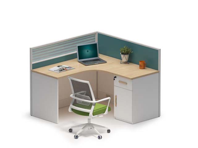 Single-Person L-Shaped Corner Cubicle Workstation with Curved Worktop