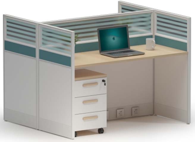 2-Person L-Shaped Partition Office Workstation with Mobile Pedestal