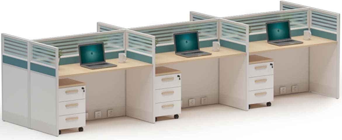 6-Person Cross-Shaped Modular Office Cubicle Workstation with Mobile Pedestals
