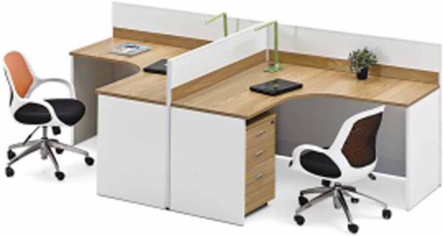2-Person Curved Corner Office Workstation Cubicle with Dividers and Drawer Pedestals