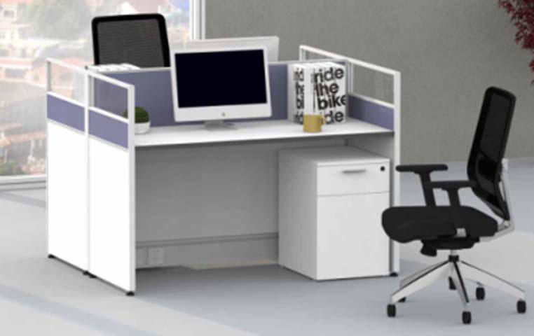 Two-Person Straight Office Cubicle Workstation with Partition Panels and Mobile Pedestal