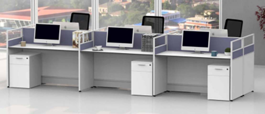 3-Person Linear Modular Office Workstation Cubicle with Mobile Pedestals