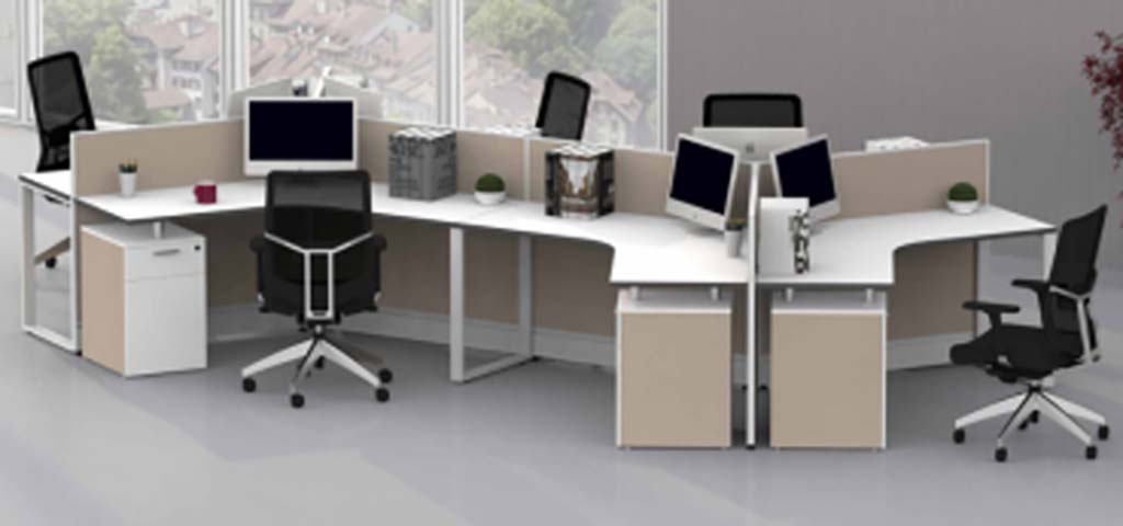 4-Person Curved Modular Office Cubicle Workstation Cluster