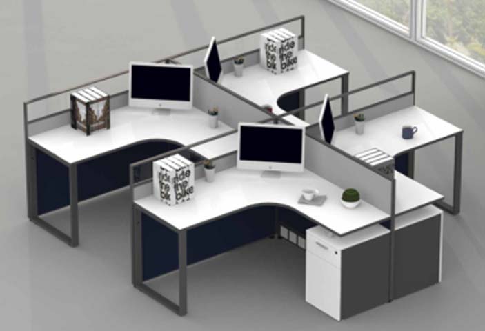 4-Person Curved L-Shaped Partitioned Office Workstation Pod with Under-Desk Pedestals