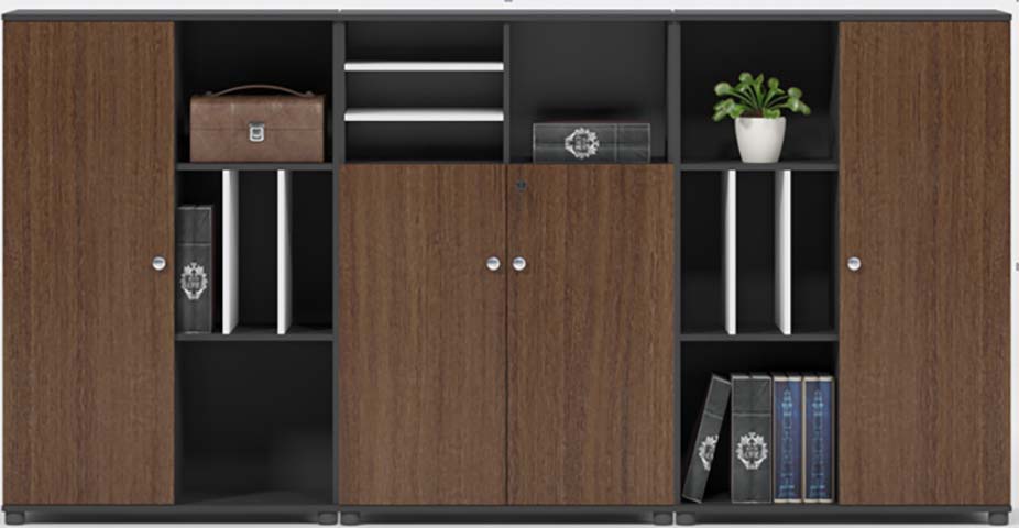 Contemporary Two-Tone Office Storage Cabinet with Lockable Doors and Open Shelves