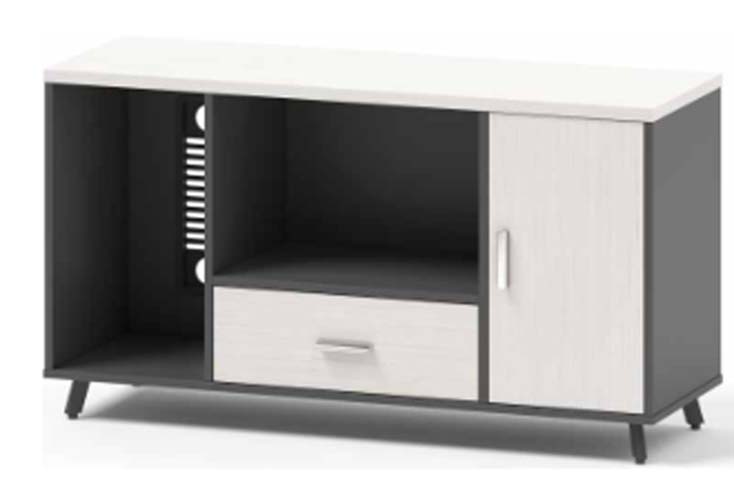 Two-Tone Low TV Media Console with Cable Management and Mixed Storage