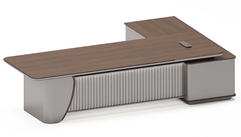 Contemporary L-Shaped Fluted Front Executive Office Desk with Return