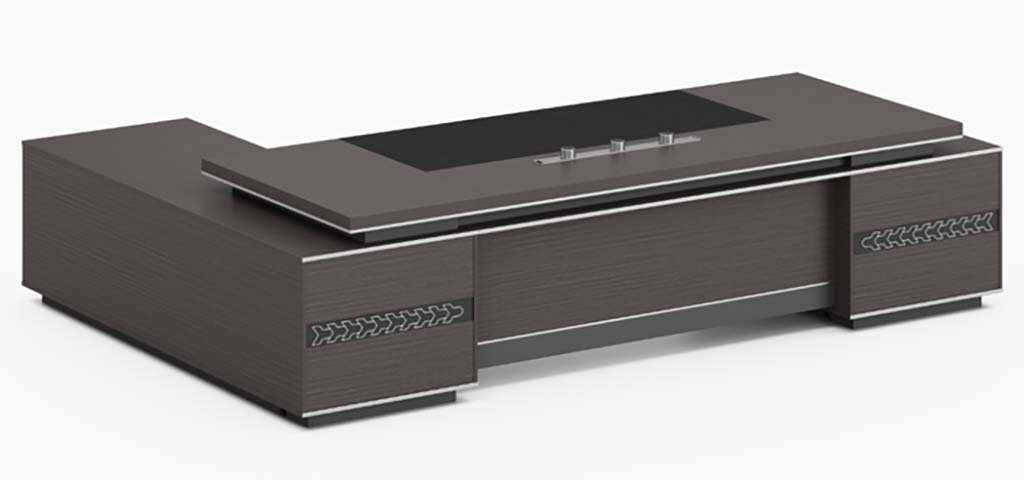 Dark Grey L-Shaped Executive Office Desk with Integrated Storage