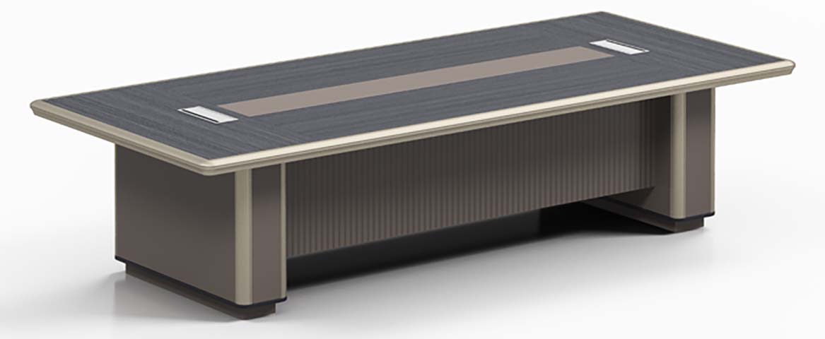 Dual-Tone Rectangular Boardroom Conference Table with Cable Ports and Ribbed Modesty Panel