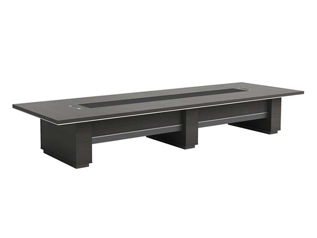 12-Person Dark Gray Laminate Rectangular Conference Table with Central Cable Channel