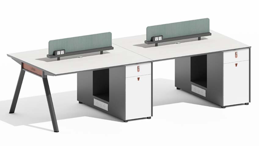 4-Person Back-to-Back Office Workstation with Privacy Dividers, Integrated Storage and Power Outlets