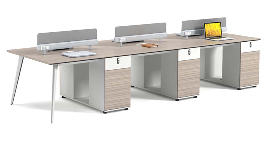 6-Person Face-to-Face Linear Modular Office Workstation with Dividers and Integrated Pedestals