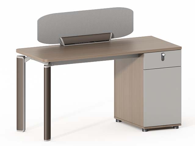 Single-Person Office Workstation Desk with Curved Fabric Privacy Screen and Fixed Right Lockable Pedestal