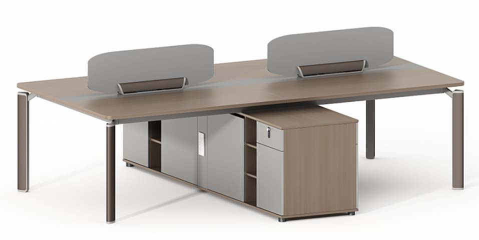 2-Person Face-to-Face Office Workstation with Curved Privacy Dividers and Central Locking Storage
