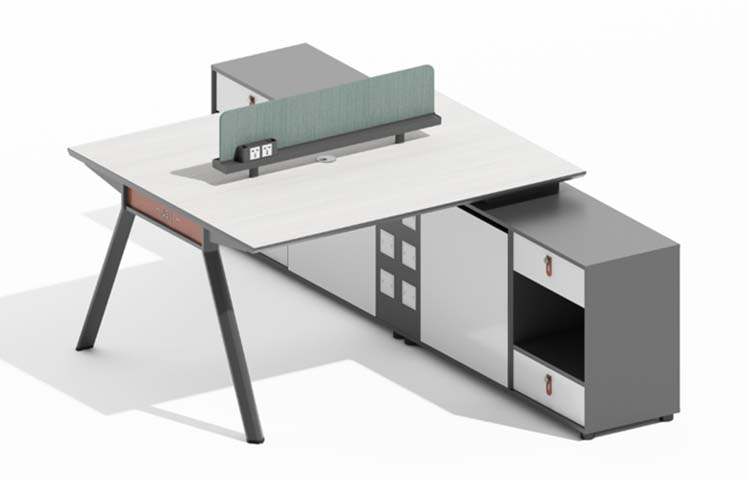 L-Shaped Executive Office Desk with Right Storage Return, Privacy Divider and Integrated Power