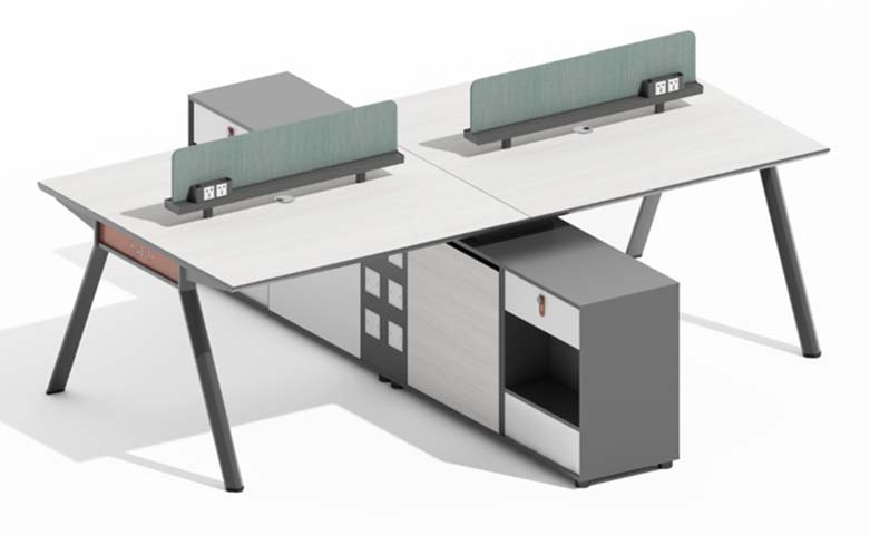 4-Person Face-to-Face Office Workstation with Central Storage and Privacy Dividers