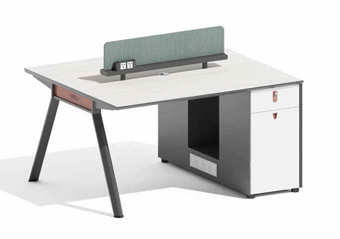 Double-Sided 2-Person Office Workstation Desk with Partition, Cable Management and Integrated Storage