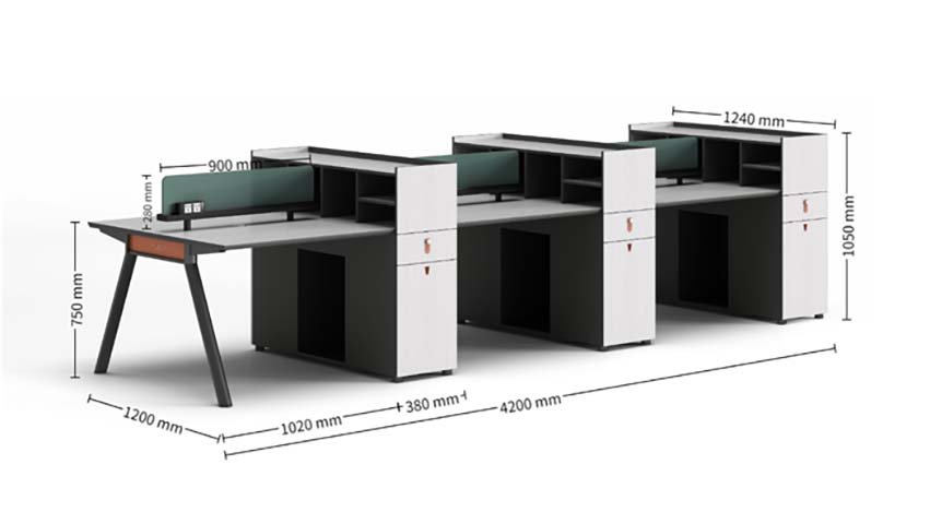 6-Person Modular Office Workstation Desk with Integrated Storage and Divider Screens