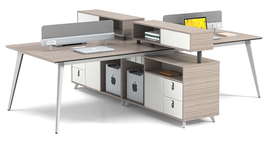 2-Person Face-to-Face Office Workstation Desk with Central Storage, Fabric Dividers and Integrated Power