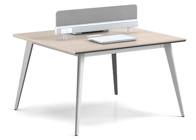 2-Person Face-to-Face Office Benching Workstation with Central Privacy Divider and Integrated Power
