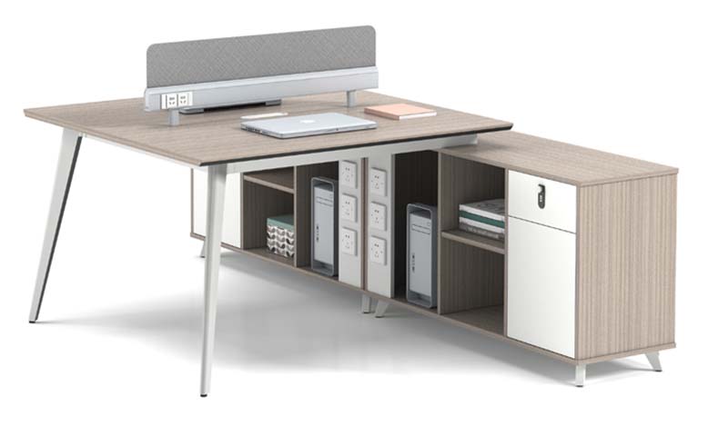 2-Person Face-to-Face Office Workstation Desk with Central Storage & Return Credenza