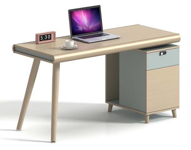 Light Wood Home Office Computer Desk with Lockable Integrated Storage Return