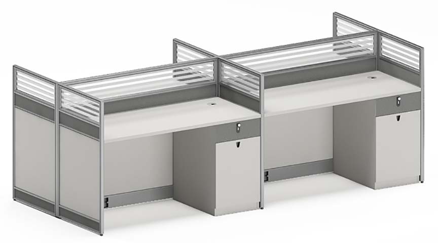 2-Person Back-to-Back Modular Office Cubicle Workstation with Integrated Storage