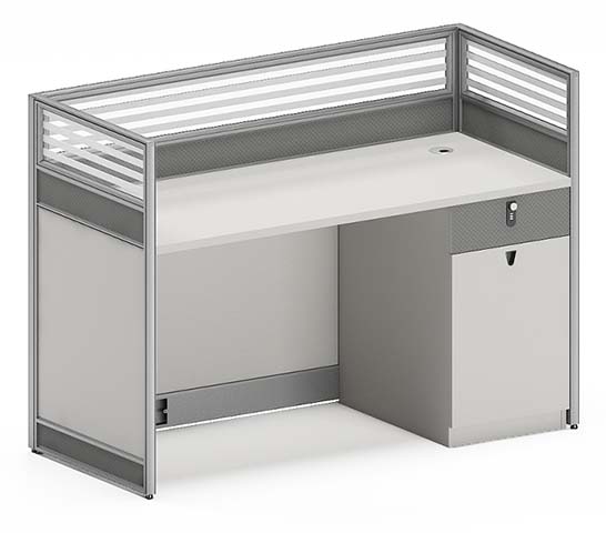 Single-Occupant L-Shaped Modular Cubicle Workstation Desk with Privacy Screens and Lockable Storage