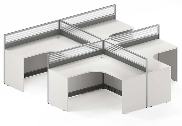4-Person Cross-Shaped Semi-Translucent Partition Office Cubicle Workstation