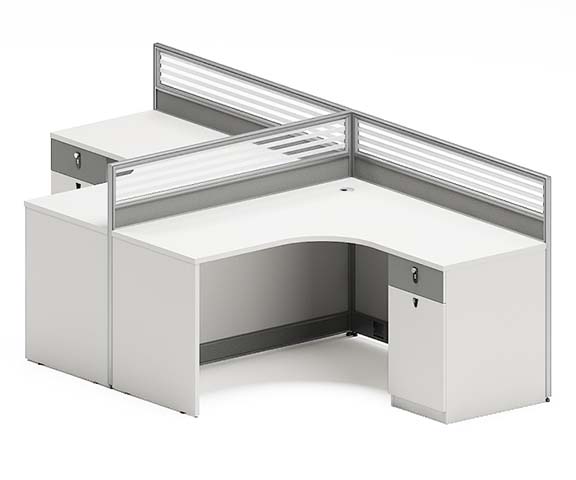 2-Person Curved Corner Partition Workstation with Built-in Locking Pedestals