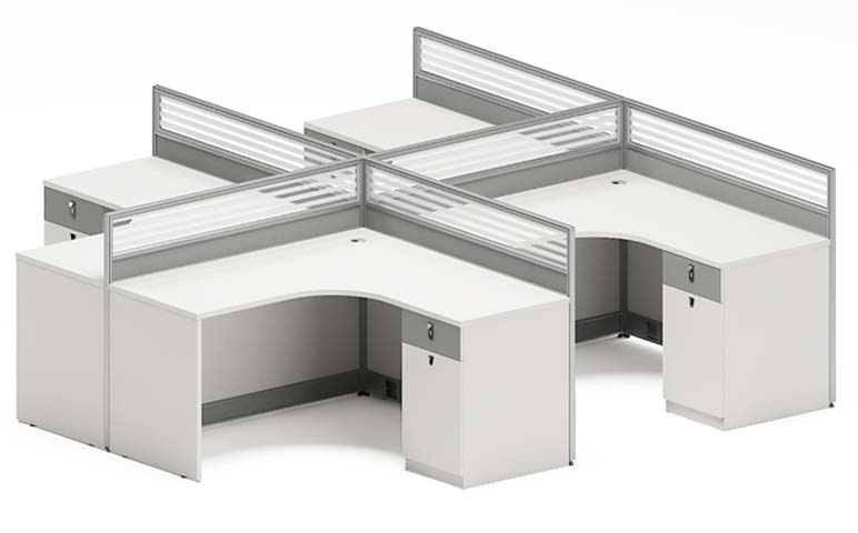 4-Person Cross-Configured L-Shaped Office Cubicle Workstation