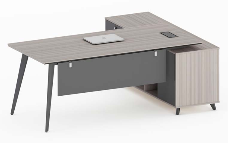 Two-Tone L-Shaped Executive Office Desk with Storage Return and Cable Management