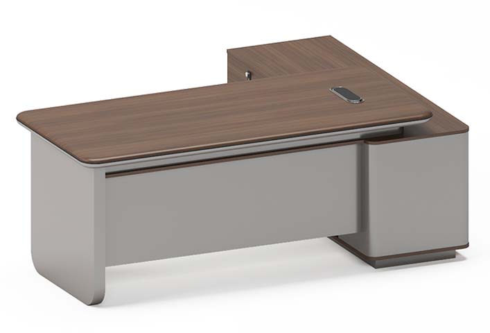 L-Shaped Executive Office Desk with Integrated Side Storage Cabinet