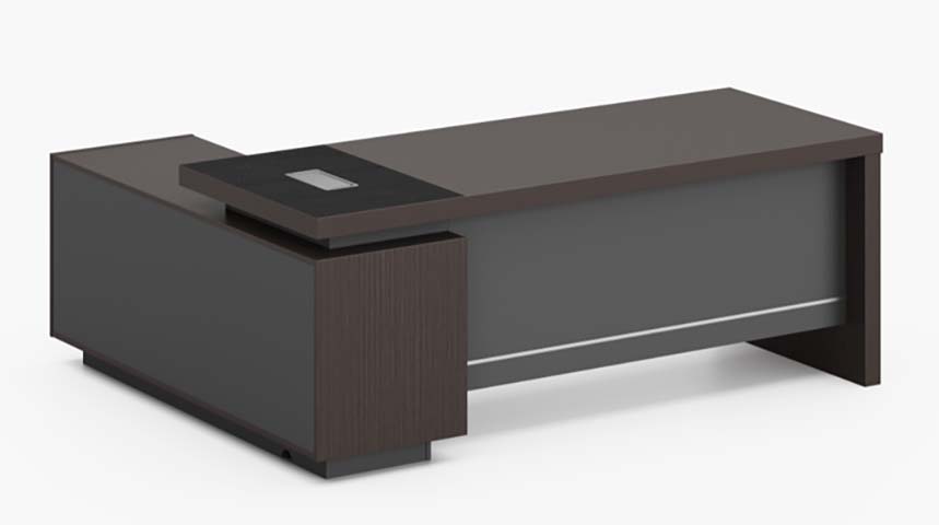 Two-Tone L-Shaped Fixed-Height Executive Desk with Left Credenza Return