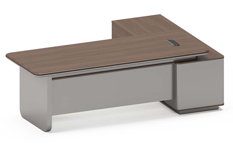 L-Shaped Executive Office Desk with Integrated Storage and Cable Grommet
