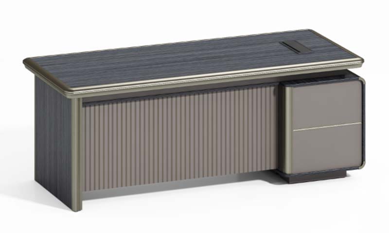 Dark Wood Taupe Fluted Front Fixed-Height Executive Desk with Right 2-Drawer Return
