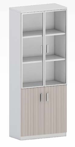 Dual-Tone Tall Office Storage Cabinet with Glass Upper Doors and Fluted Lower Doors