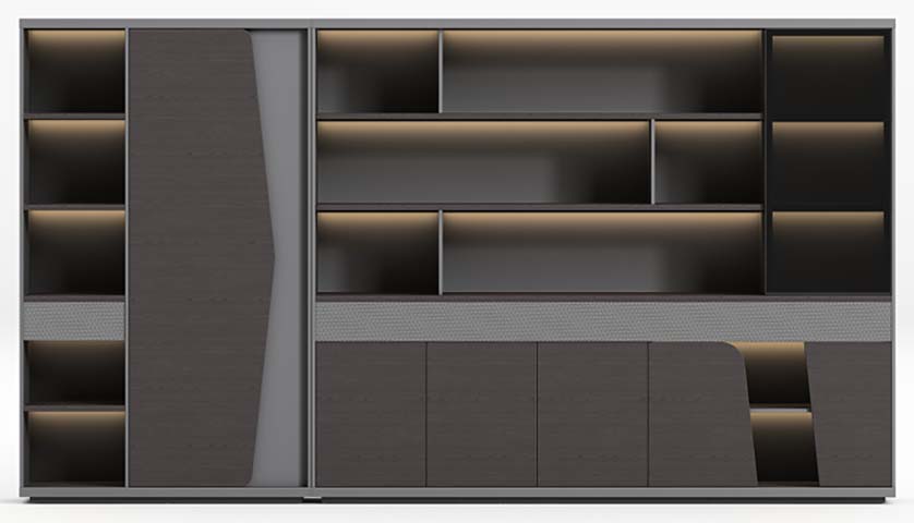 Modern Asymmetric Modular Office Bookcase with Integrated LED Lighting