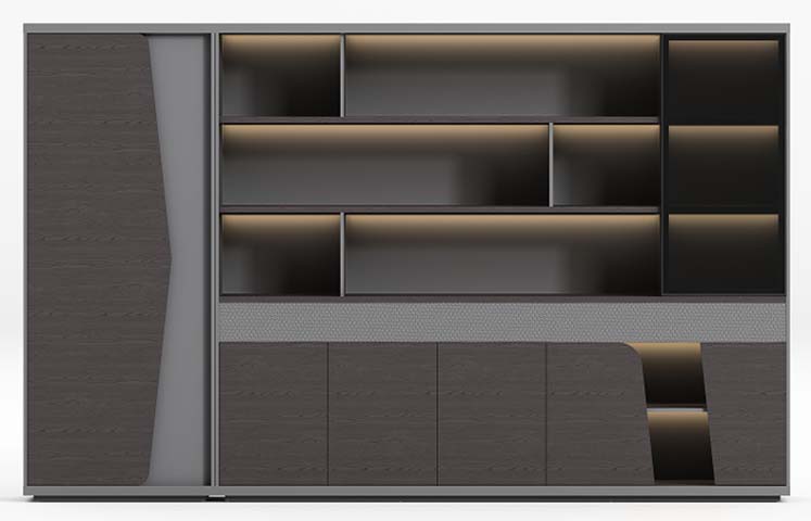 Modern Executive Office LED-Lit Asymmetrical Storage Wall Cabinet