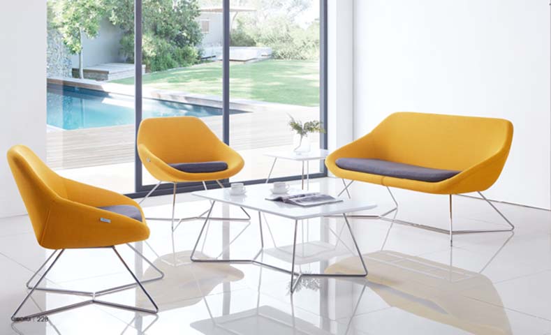 Modern Yellow Fabric Lounge Seating Set with Coffee and Side Tables