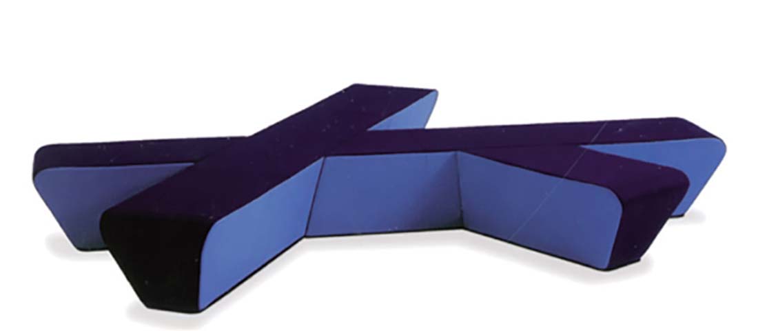 Modular X-Shaped Two-Tone Upholstered Public Ottoman Bench
