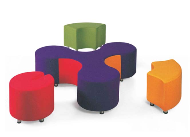 4-Piece Interlocking Multicolor Fabric Modular Soft Seating Ottoman Set