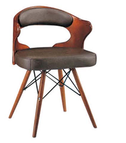 Mid-Century Modern Upholstered Dining Chair with Open Cutout Back and Cross-Braced Wood Legs