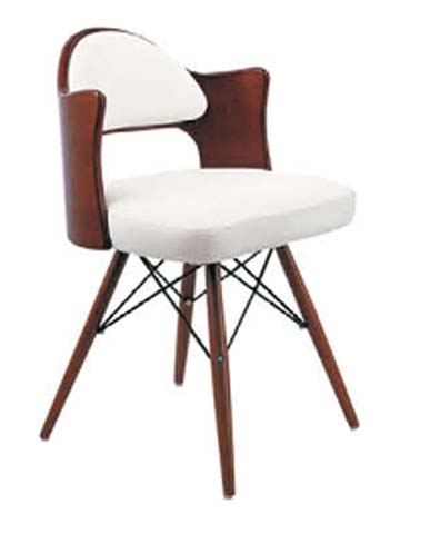 Mid-Century Modern Walnut Finish Cream Upholstered Armless Dining Side Chair with Black Wire Cross Bracing