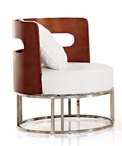 Modern Armless Accent Lounge Chair with Walnut Back and Chrome Cage Base