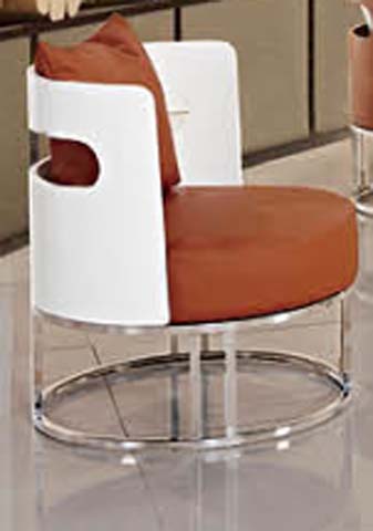 Armless Terracotta Upholstered Accent Lounge Chair with White Back Panel and Chrome Cantilever Base